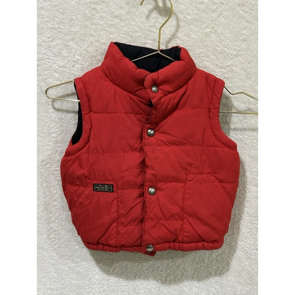 Polo Ralph Lauren Toddler Black Red‎ Puffer Vest Reversible Down Fill Size 2T